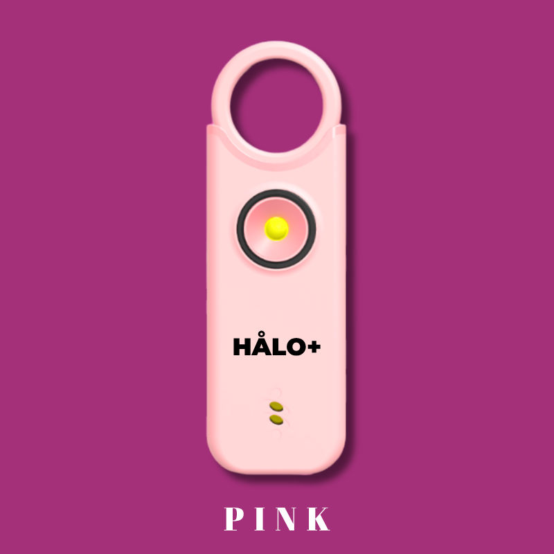 Pink device with 'HALO+' branding on a dark pink background