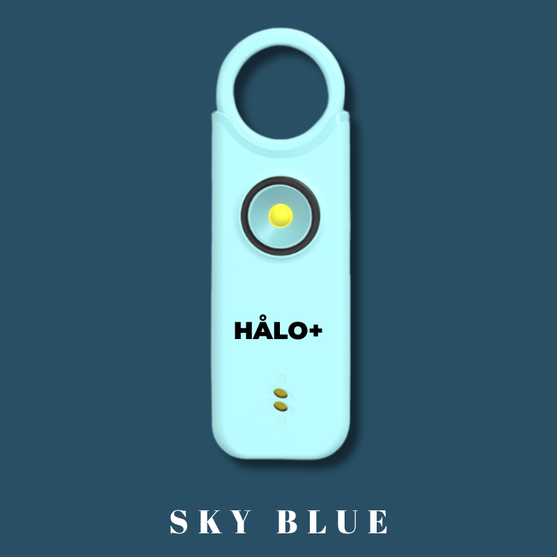 Halo Plus Personal Safety Alarm on a blue teal back ground 